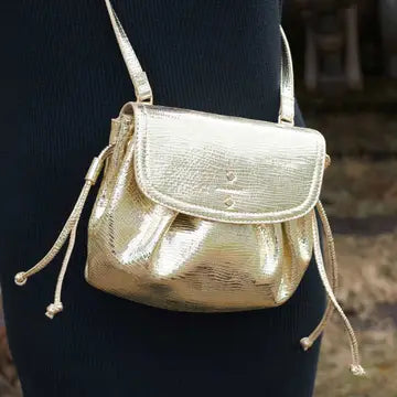 Cinch Side Gold Bag