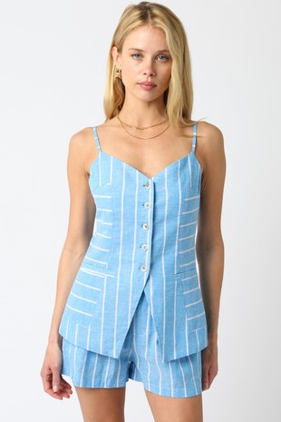 Blue Stripe Button Short Set