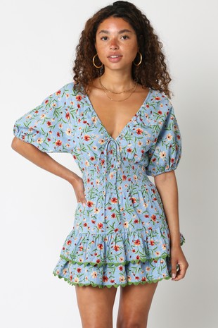 Blue Multi Bubble Sleeve Romper