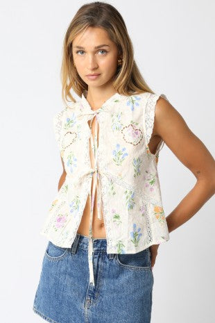 Cream Floral Tie Top