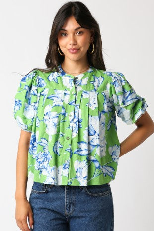 Green Floral Bubble Shirt
