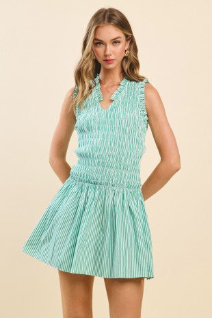 Green Striped Smocked Mini
