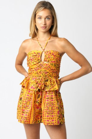 Yellow Floral Halter Romper