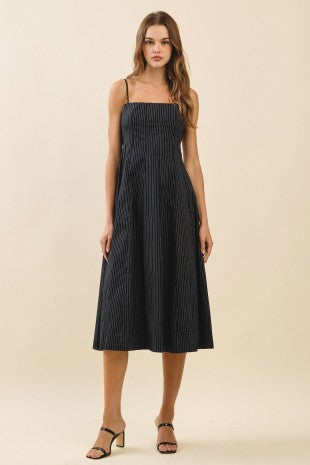Blue Pinstriped Midi Dress