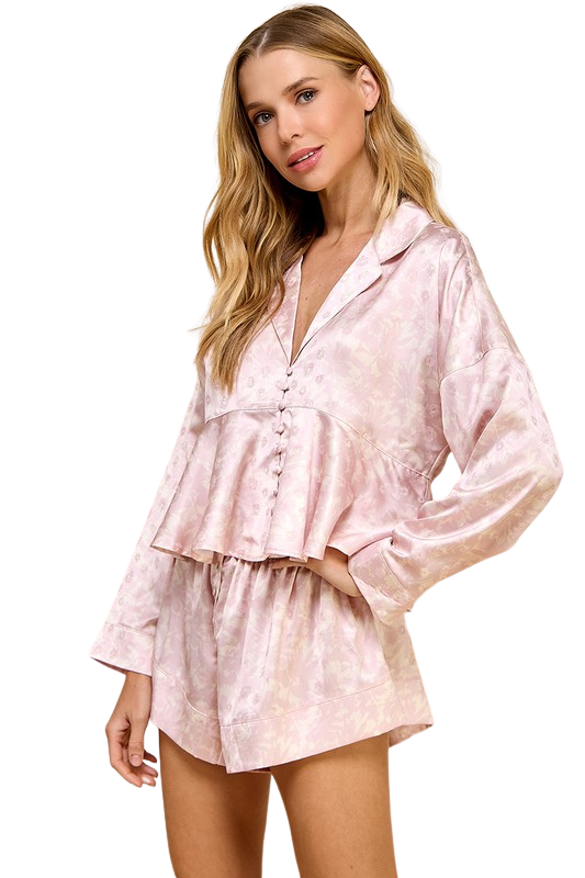 Floral Satin Print Pajama Set