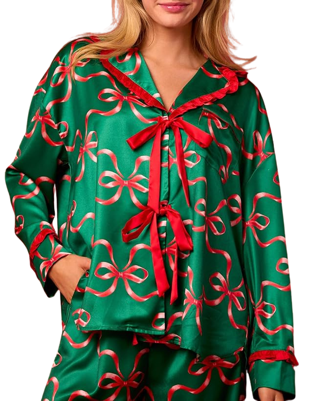 Green Red Bow PJ Pant Set