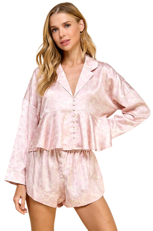 Floral Satin Print Pajama Set