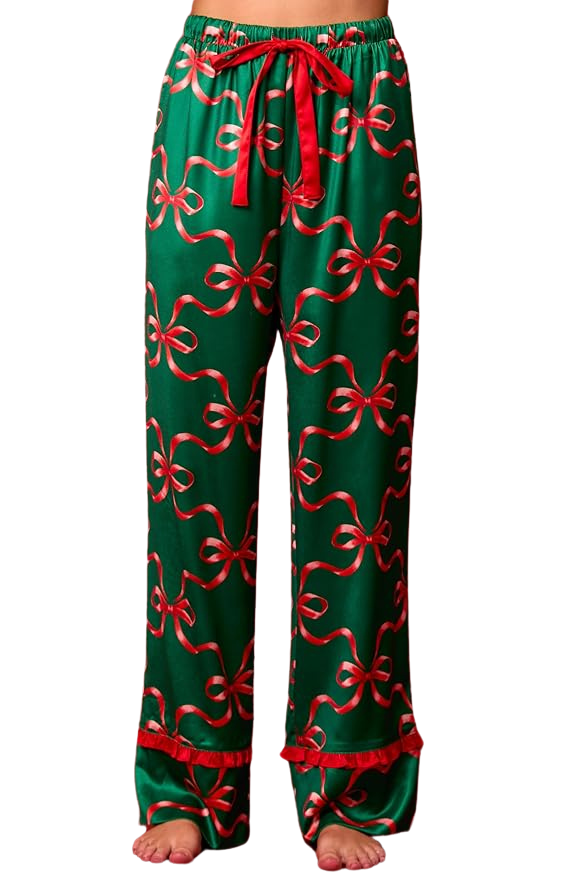 Green Red Bow PJ Pant Set