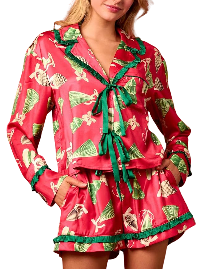 Satin Christmas Pajama Short Set