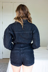 Black Denim Long Sleeve Romper