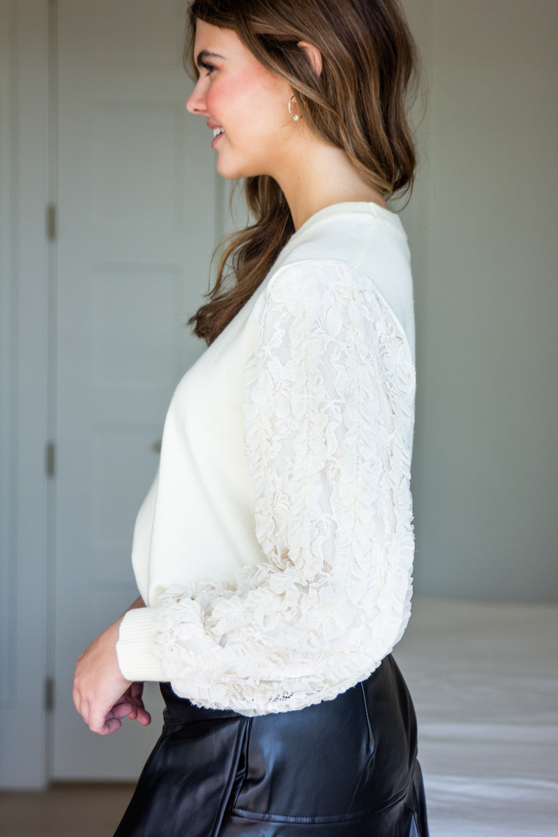 Frilly Contrast Sleeve Sweater