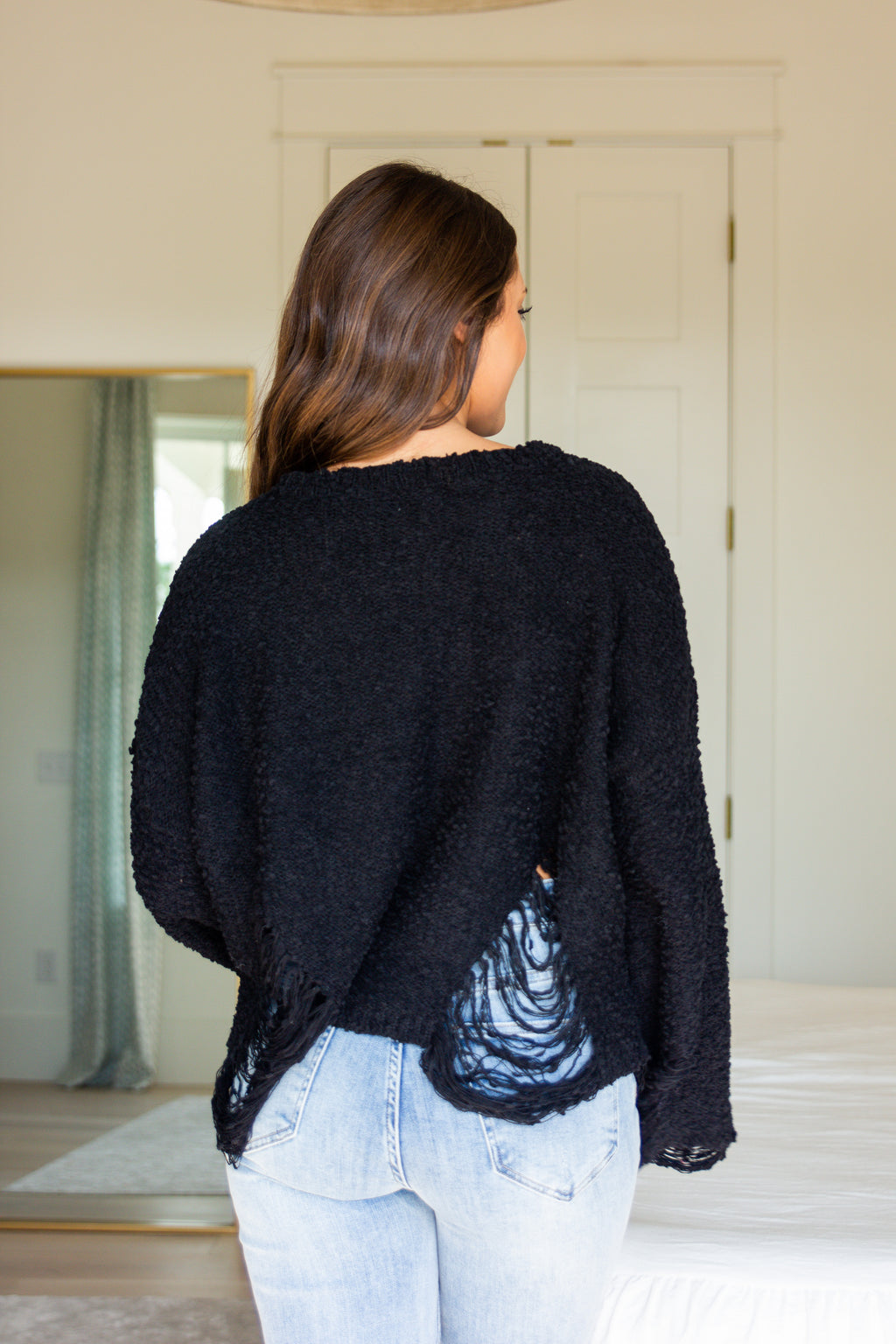 Distressed Black Popcorn Sweater